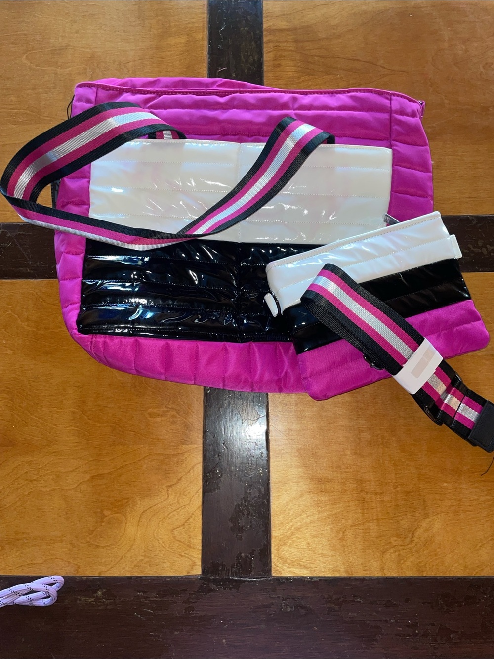 THINK ROYLN Women’s Magenta Quilted Shoulder Bag with White & Black Accents